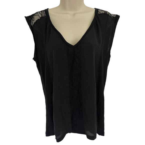 Aritzia Babaton Silk Linen Lace Short Sleeve Shirt Top Blouse Black Womens Small - Picture 1 of 10